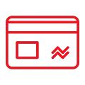 Red Neon Credit Card Icon Red neon icon of a credit card with a stylized design, featuring a rectangular shape and lines.