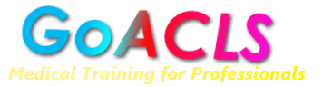 Logo of GoACLS featuring colorful text and a tagline about medical training for professionals.