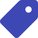 A blue price tag with a circular hole for attachment, commonly used in retail settings.